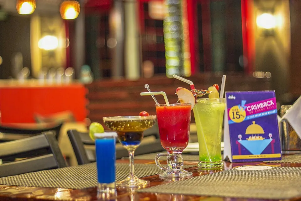 Colourful mocktails lined up on a table at Skkky, Siliguri